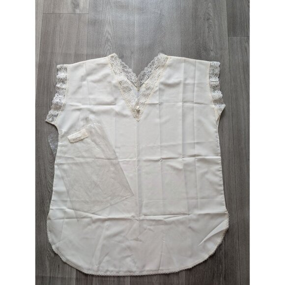 Vintage Ivory Lace Nightshirt Medium 12-14 Polyester With Floral Trim New - Picture 3 of 11